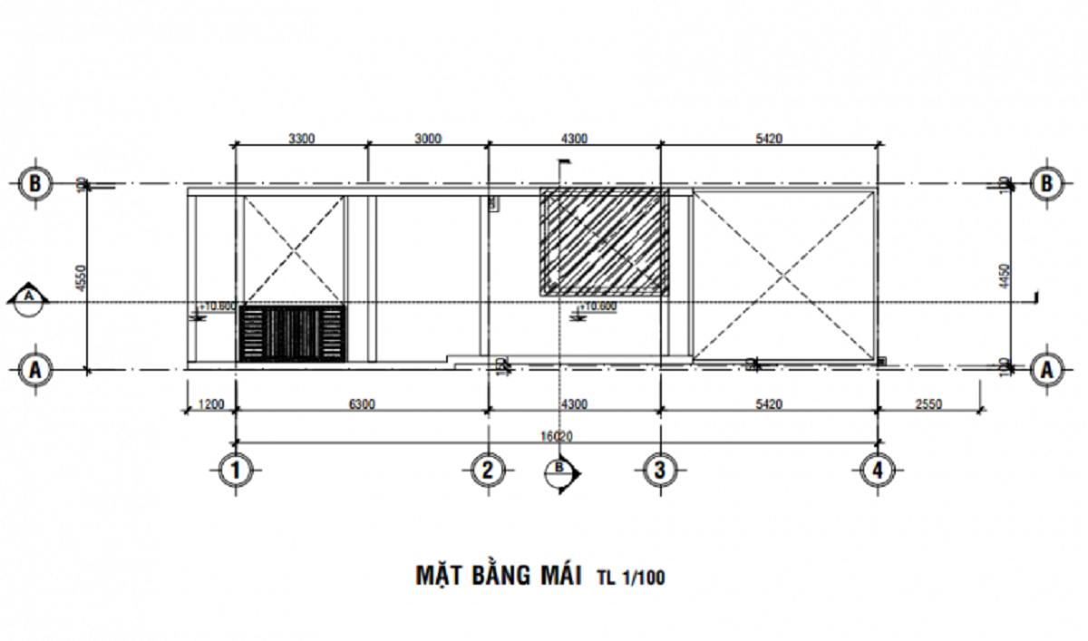 Bản vẽ chi tiết thiết kế mẫu nhà ống 3 tầng 4x16m mặt bằng mái
