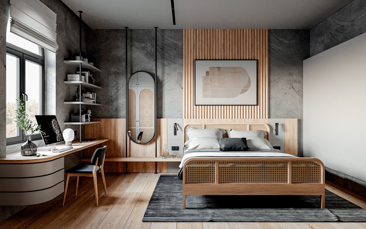 Thiết kế phòng ngủ 30m2 khá đơn giản nhưng đầy đủ nội thất tiện nghi