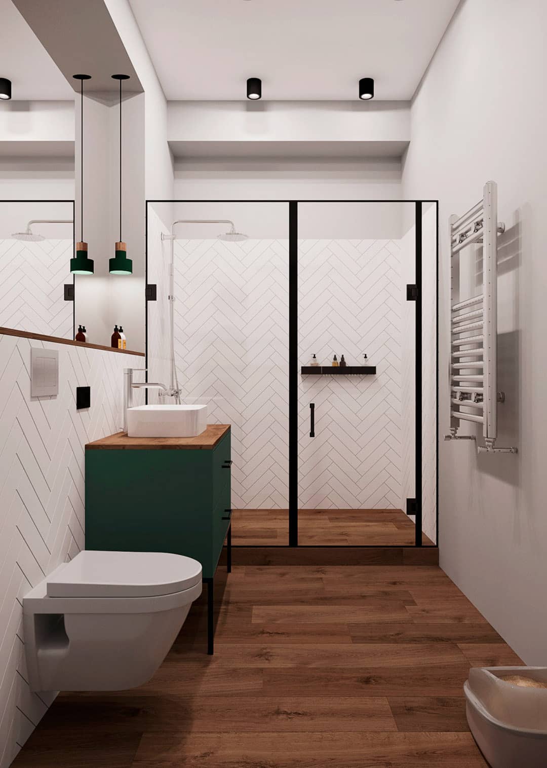 Sử dụng vách ngăn kính có thể giúp thiết kế phòng tắm nhỏ đẹp thêm thoáng