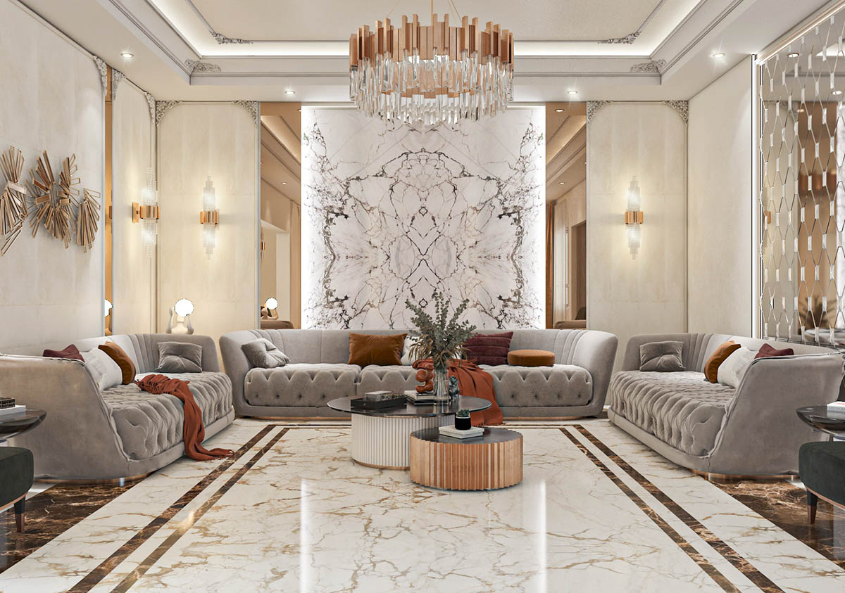 Không gian nội thất sử dụng tông màu trung tính đậm chất châu u kết hợp với nội thất tiện nghi tạo nên một không gian đầy lịch lãm và sang trọng