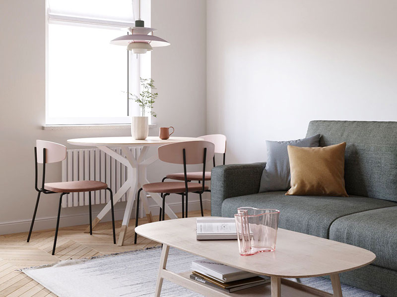 Bộ ghế sofa nỉ kết hợp bàn trà vô cùng đơn giản, nhẹ nhàng