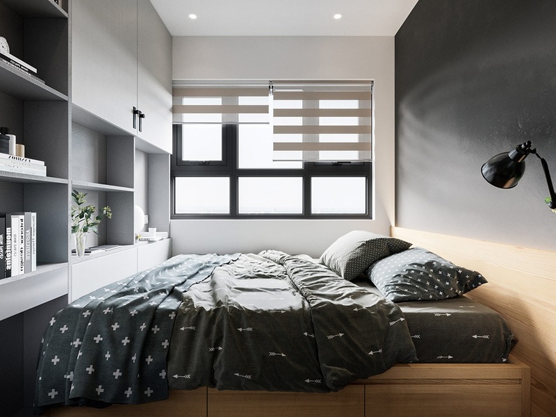 Thiết kế phòng ngủ với tông màu tối giản được nhiều bạn trẻ yêu thích