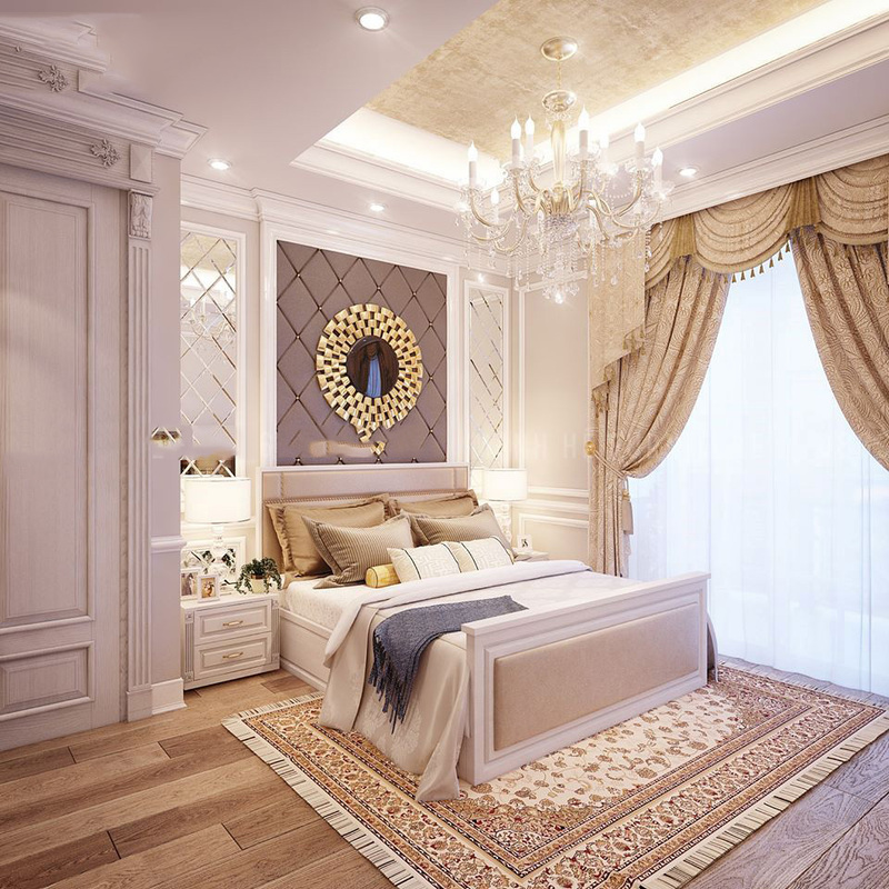 Phòng ngủ cho nhà lô thiết kế theo phong cách tân cổ điển được nhiều người ưa chuộng