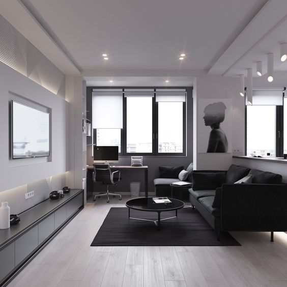 Căn phòng khách mang một phong cách hiện đại đơn giản, tràn ngập ánh sáng
