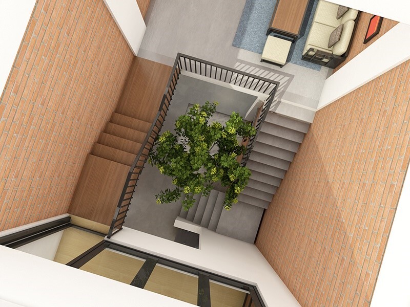 Thiết kế cầu thang nhà lệch tầng tương tự như “giếng trời” thông thoáng trong nhà