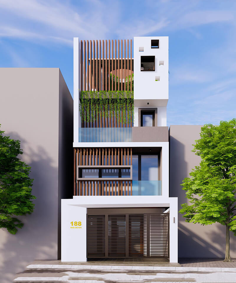 Thiết kế mặt tiền nhà 4 tầng theo phong cách hiện đại phù hợp với nhịp độ sống nơi thành thị