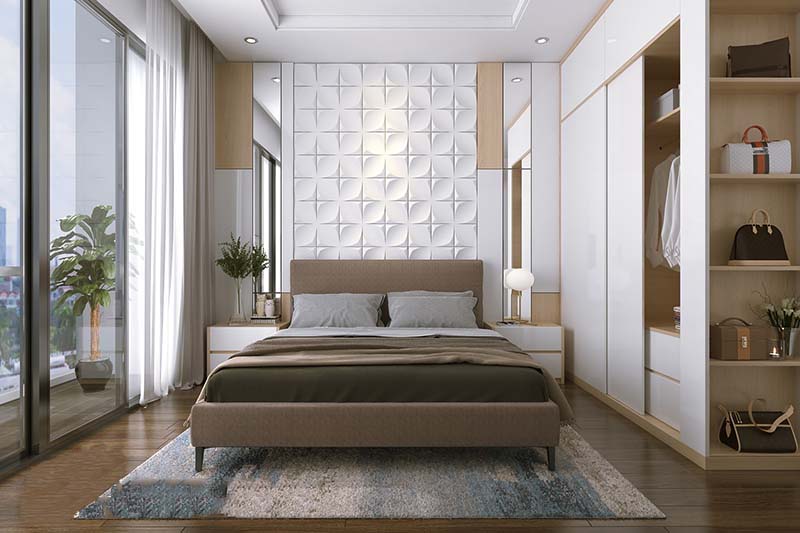 Thiết kế phòng ngủ nhà ống 4 tầng với sự tối giản về nội thất và màu sắc