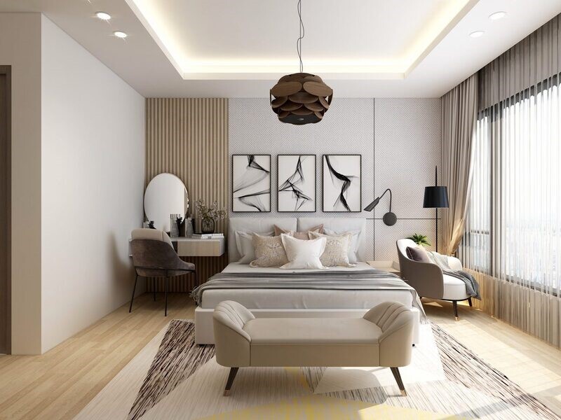 Phòng ngủ nhà lệch tầng được thiết kế sang trọng, tinh tế với nội thất cao cấp