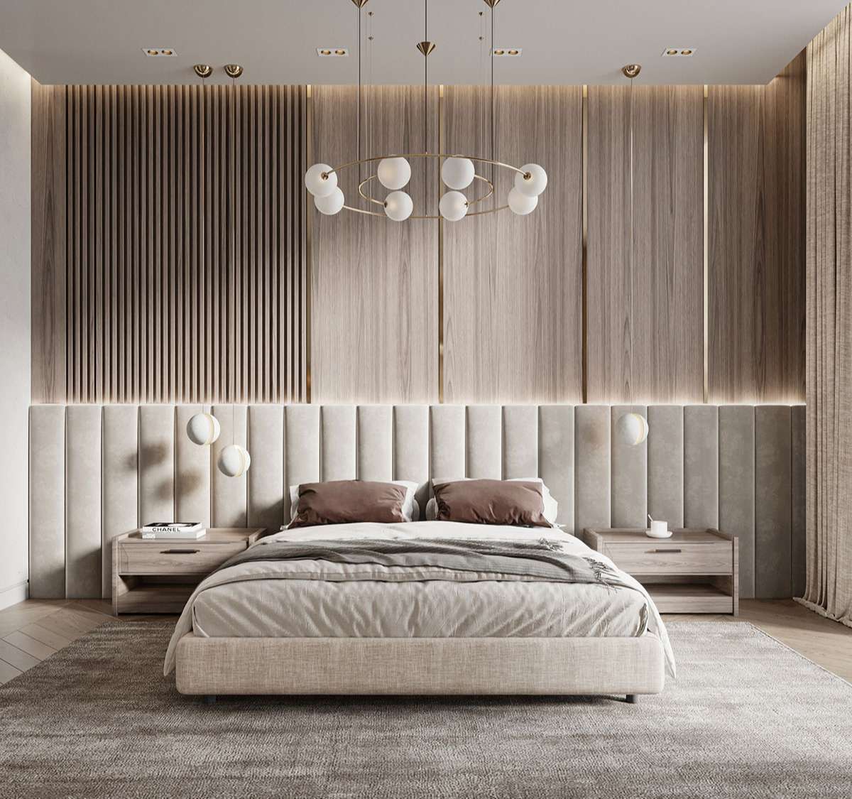 Thiết kế phòng ngủ với bảng màu trung tính dễ chịu 