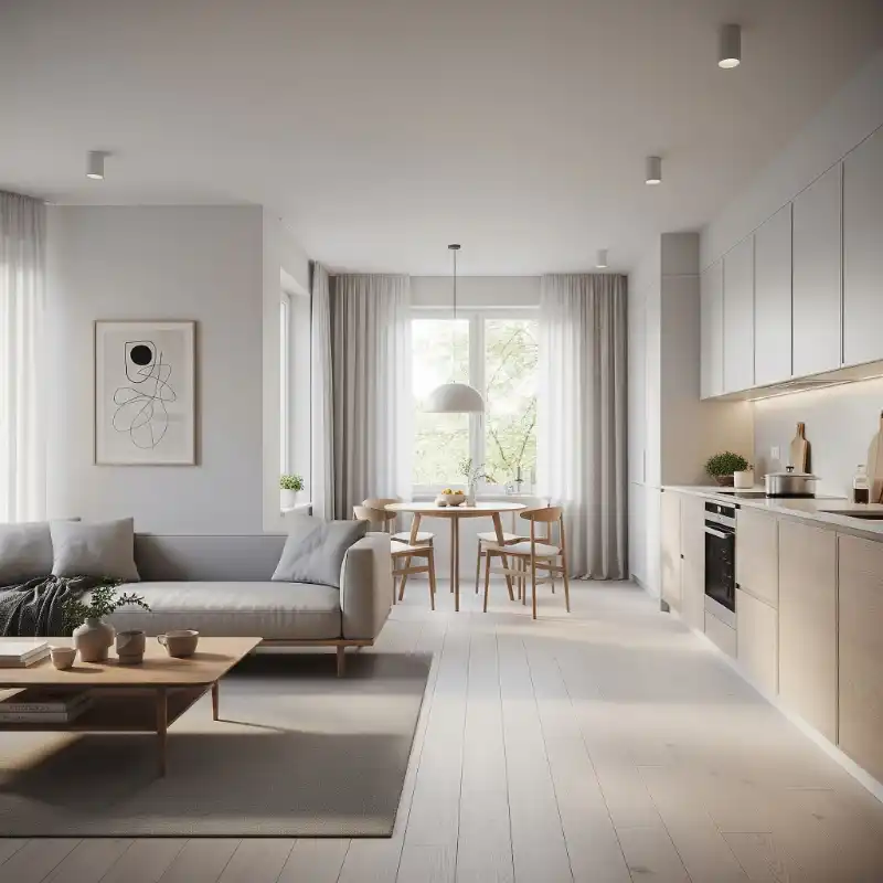 Nội thất phòng khách liền bếp tối giản 6