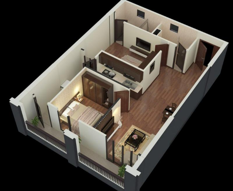 Mẫu thiết kế nội thất chung cư 2 phòng ngủ