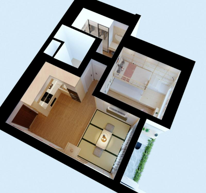 Mẫu thiết kế nội thất chung cư 1 phòng ngủ