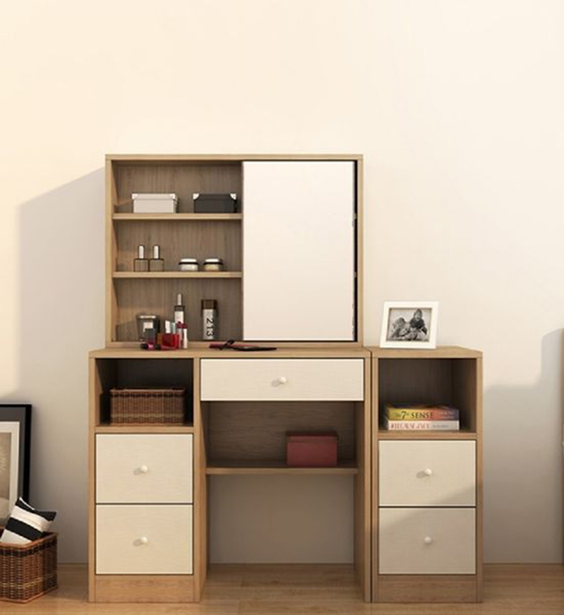 Mẫu bàn trang điểm không gương có tủ trên