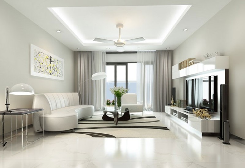 Mẫu trần thạch cao phòng khách đơn giản nhưng không kém phần tinh tế, hiện đại