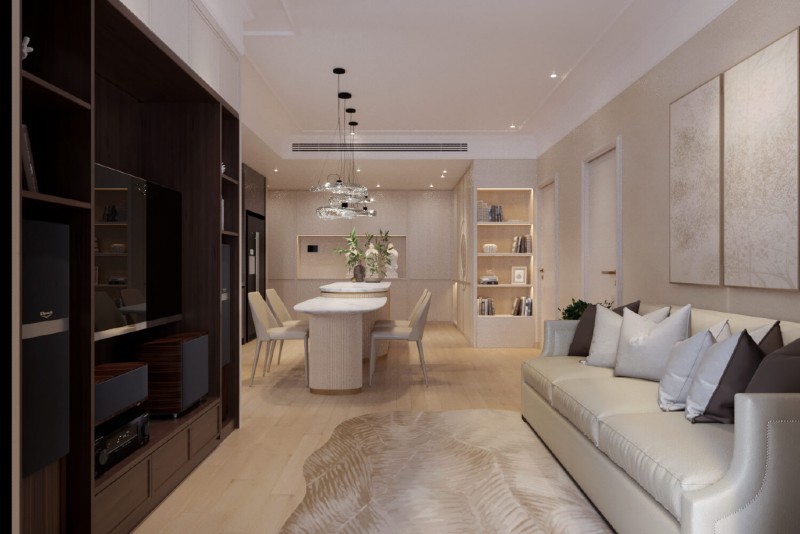 Thiết kế nội thất chung cư 56m2, bạn nên chú trọng màu sắc trung tính, nhã nhặn 