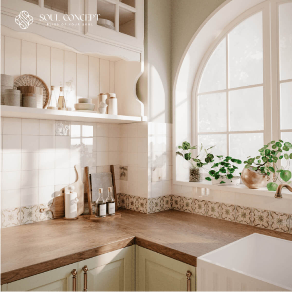 Khu bếp là sự kết hợp hoàn hảo giữa retro và farmhouse