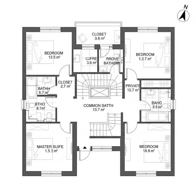 Bản vẽ thiết kế biệt thự tầng 2