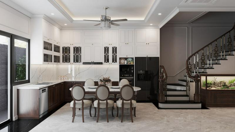 Thiết kế phòng bếp nhà phố tân cổ điển