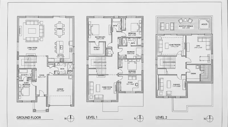 Bản vẽ Biệt thứ 3 tầng đẹp nhất