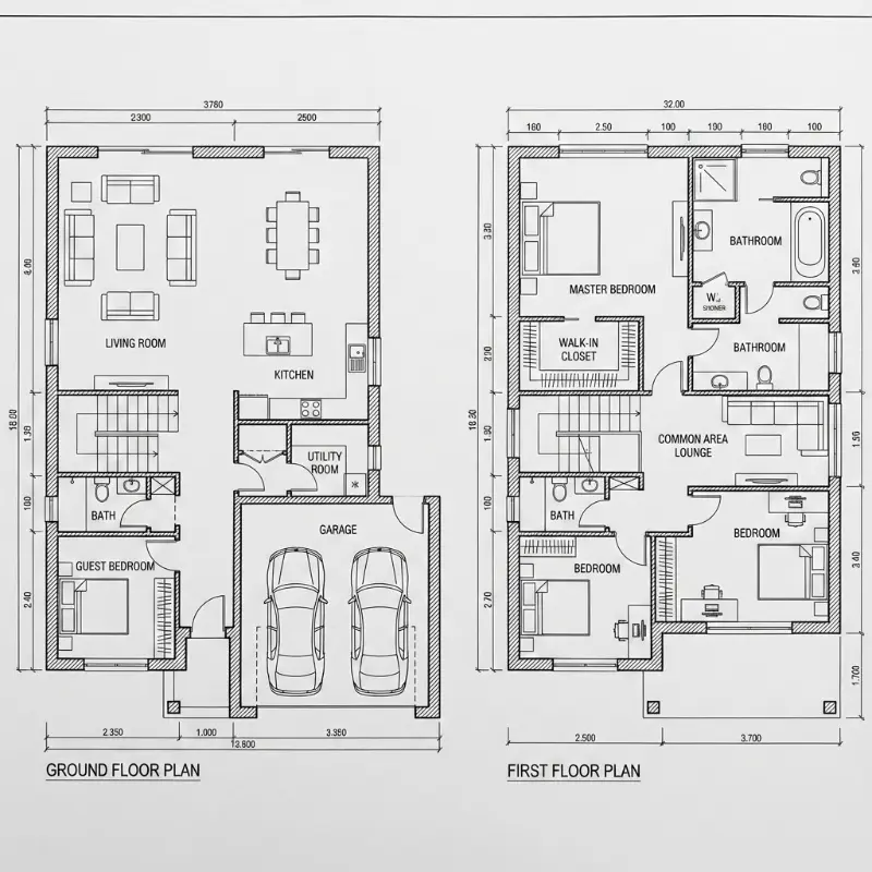 Bản vẽ thiết kế biệt thự tân cổ điển 2 tầng