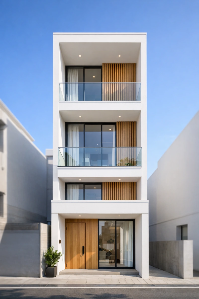 Mẫu nhà ống 3 tầng 4m phong cách hiện đại tối giản