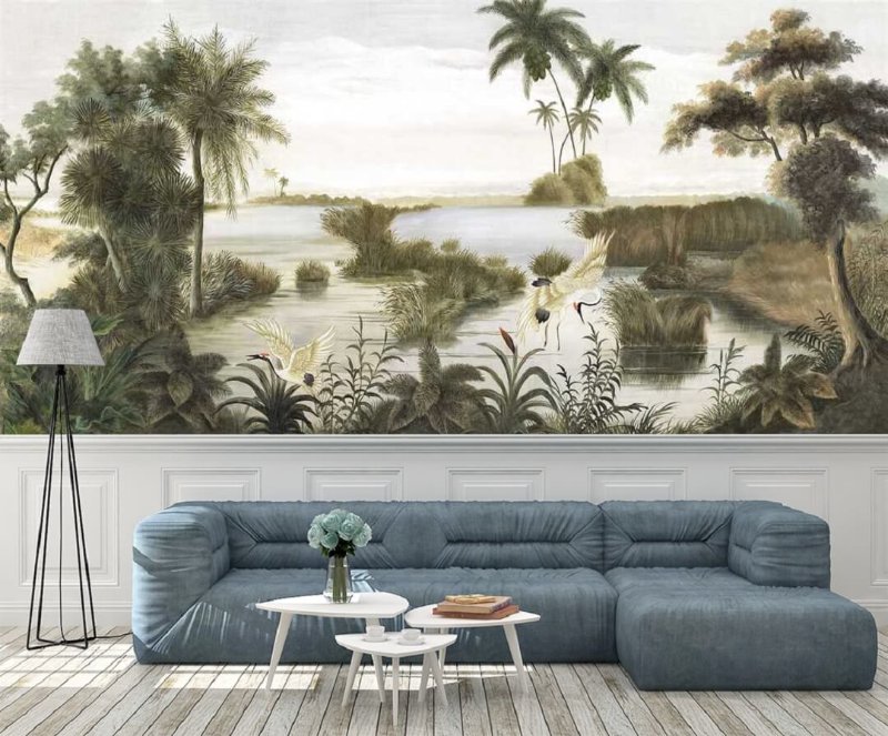 Tranh phong thủy tùng hạc diên niên màu nước treo phòng khách 