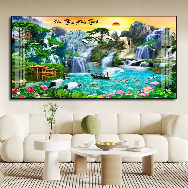 Tranh sơn thủy hữu tình tráng gương khổ lớn treo phòng khách 