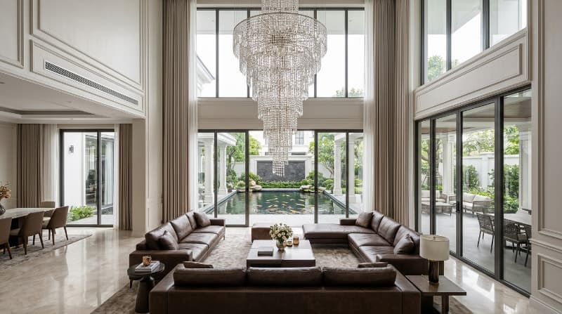 Xử lý ánh sáng cho phòng khách biệt thự thông tầng như thế nào