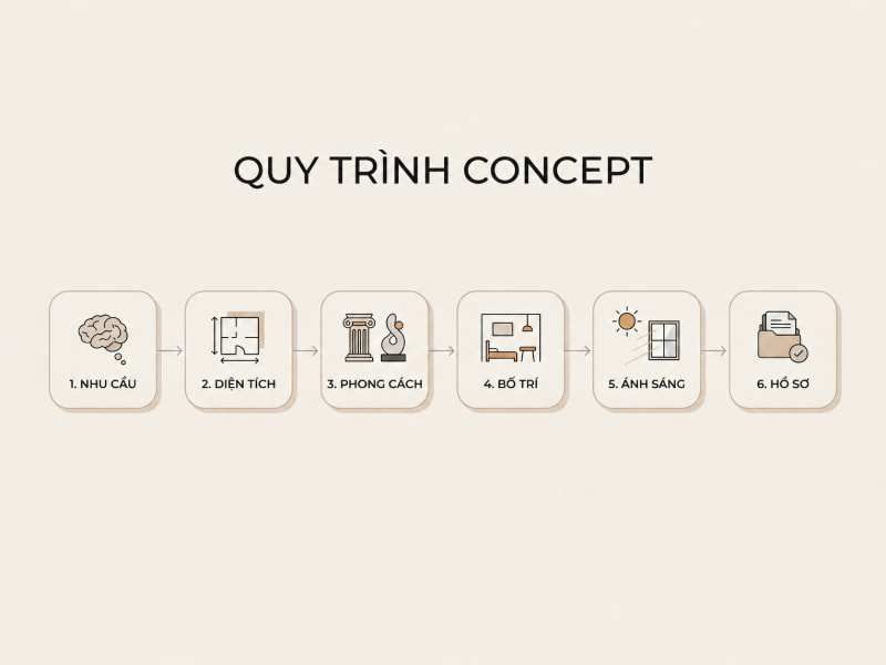 Quy trình 6 bước giúp gia chủ định hình phong cách và tối ưu công năng phòng ngủ biệt thự hiệu quả.