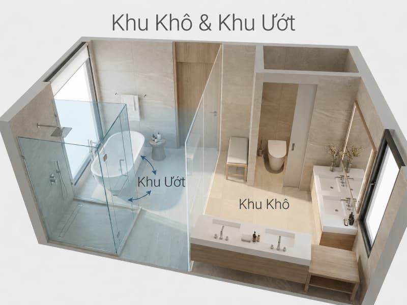 Thiết kế nội thất phòng tắm biệt thự hiện đại sang trọng, kết hợp hài hòa công năng thư giãn và thẩm mỹ đẳng cấp.
